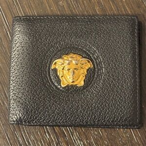 Versace Black Leather Wallet with Gold Medusa Logo